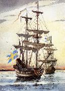 unknow artist kalmare nyckel och fagel grip pa alusborgsfjorden fore avfarden till nya sverige i borjan av november 1637